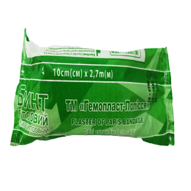 Бинт гіпсовий ТМ Гемопласт-Полісся 10см х 2,7м, щільність: 340